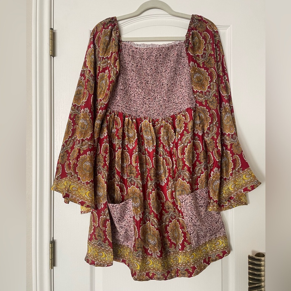 Bohemian Red and Yellow Floral flowy dress. Size S/M